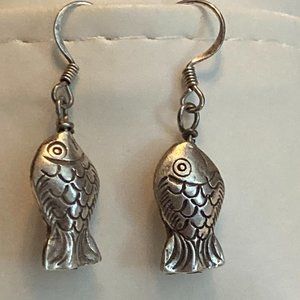 Cute little silver dangle fish earrings